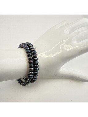 Honora Pearl Bracelet Stretch Set of 2 Peacock Oil Slick Button Blue-Gray-Purple
